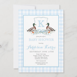 Preppy Duck Gingham Crest Baby shower uitnodiging