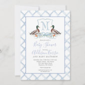 Preppy Duck Gingham Crest Baby shower uitnodiging (Voorkant)