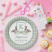 Preppy Duck Gingham Crest Baby shower uitnodiging Papieren Bordje (Feest)