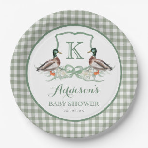 Preppy Duck Gingham Crest Baby shower uitnodiging Papieren Bordje