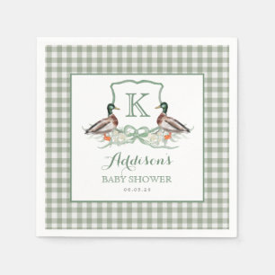 Preppy Duck Gingham Crest Baby shower uitnodiging Servet