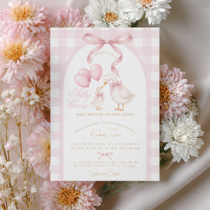 Preppy Dwaas Ganzen Roze Strik Meisje Baby Shower Kaart