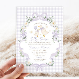 Preppy Dwaze Gans Paarse Strik Meisje Baby Shower Kaart