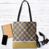 Preppy Earth Tones Plaid Monogram Canvas tas