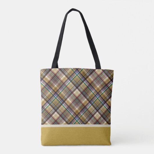 Preppy Earth Tones Plaid Monogram Canvas tas (Achterkant)