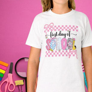 Preppy eerste schooldag geruite Coquette strik  T-shirt