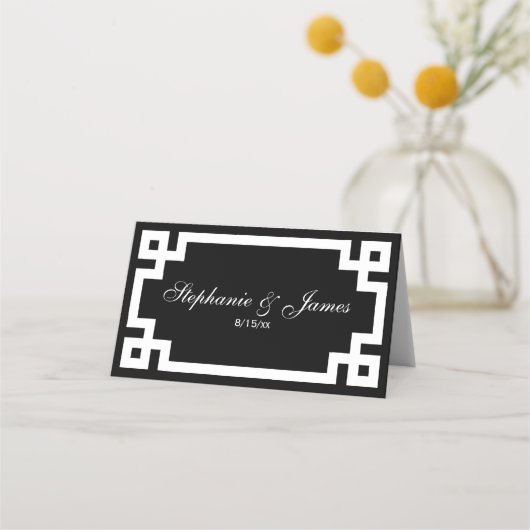 Preppy Elegan Wit Grieks Sleutel Escort Kaarten Plaatskaartje (Voorkant)