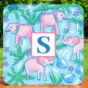 Preppy Elephant Monogram Tropisch Bier Onderzetter