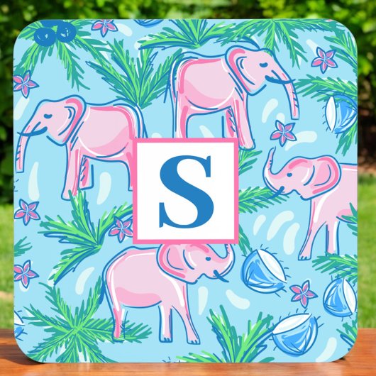 Preppy Elephant Monogram Tropisch Bier Onderzetter