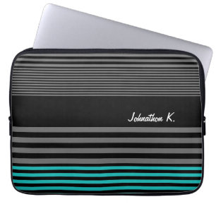 Preppy en verse Blauwgroen strepen met naam Laptop Sleeve
