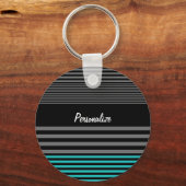Preppy en verse Blauwgroen strepen met naam Sleutelhanger (Voorkant)