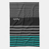 Preppy en verse Blauwgroen strepen met naam Theedoek (Verticaal)