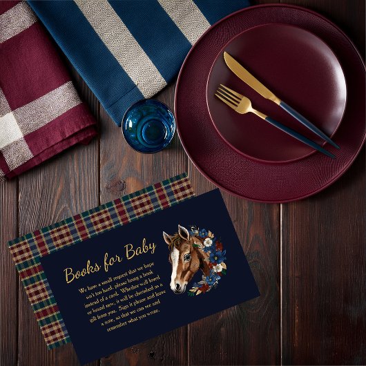 Preppy Equestrian Foal Bloemen Blauw Boeken voor B Informatiekaartje