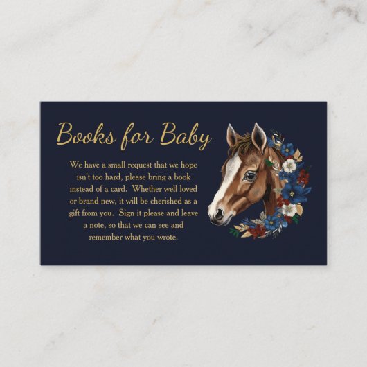 Preppy Equestrian Foal Bloemen Blauw Boeken voor B Informatiekaartje (Voorkant)