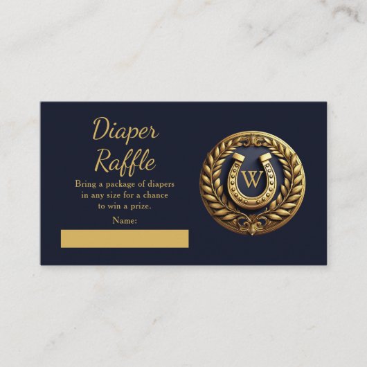 Preppy Equestrian Hoefijzer Blue Diaper Raffle Informatiekaartje (Voorkant)