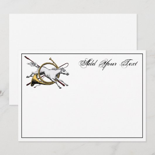 Preppy Equestrian Horse Jumping Horn Note Card Col Notitiekaartje (Voorkant / Achterkant)