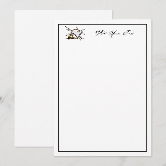 Preppy Equestrian Horse Jumping Horn Note Card Col Notitiekaartje (Voorkant / Achterkant)