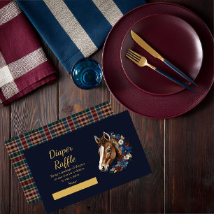 Preppy Equestrian Veulen Bloemen Blauwe Luier Raff Informatiekaartje