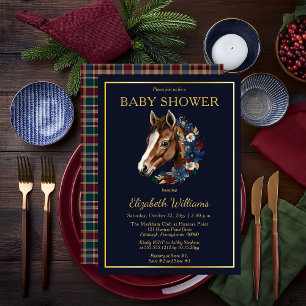Preppy Equestrian Veulen Bloemen   Plaid Baby show Kaart