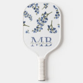 Preppy esthetische retro wilde bloemen blauw monog pickleball paddle (Voorkant)