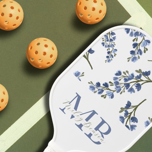 Preppy esthetische retro wilde bloemen blauw monog pickleball paddle