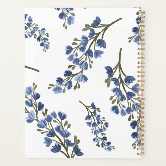 Preppy esthetische retro wilde bloemen blauw monog planner (Achterkant)
