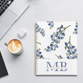 Preppy esthetische retro wilde bloemen blauw monog planner