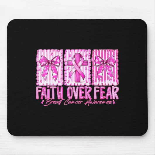 Preppy Faith Over Fear Breast Cancer Bow Warrior C Muismat (Voorkant)