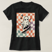 Preppy Fall Skater Ghost Autumn Vibe Checker Cute  T-shirt (Design voorkant)