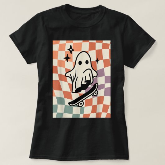 Preppy Fall Skater Ghost Autumn Vibe Checker Cute  T-shirt (Design voorkant)