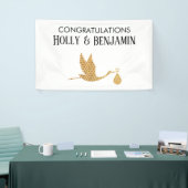 Preppy Faux Gold Stork Gefeliciteerd Baby shower Spandoek (Beurs)