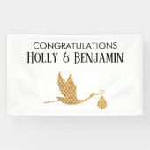 Preppy Faux Gold Stork Gefeliciteerd Baby shower Spandoek (Horizontaal)