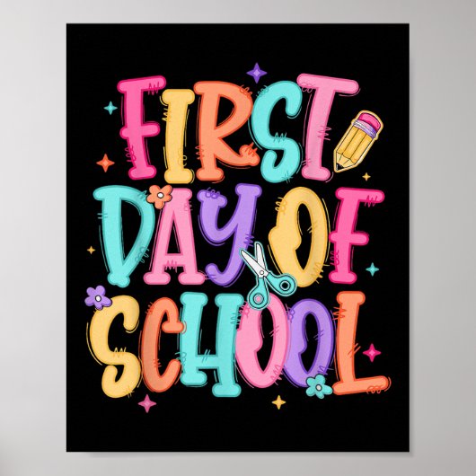 Preppy First Day Of School Teacher Girls Kids Back Poster (Voorkant)