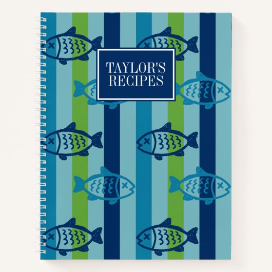 Preppy Fish Coastal Kitchen Stripe Recipe Notitieboek (Voorkant)