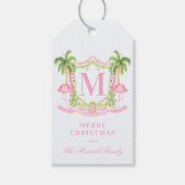 Preppy Flamingo Christmas Crest  Cadeaulabel (Voorkant)