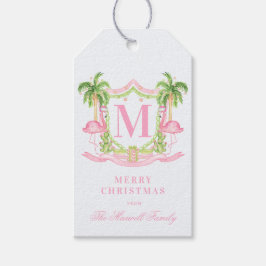Preppy Flamingo Christmas Crest Cadeaulabel