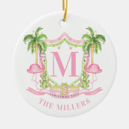 Preppy Flamingo Christmas Crest Keramisch Ornament