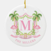 Preppy Flamingo Christmas Crest Keramisch Ornament (Achterkant)