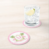 Preppy Flamingo Christmas Crest Ronde Kartonnen Onderzetter (Insitu)