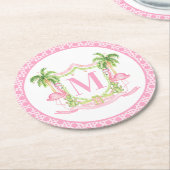 Preppy Flamingo Christmas Crest Ronde Kartonnen Onderzetter (Gebogen)