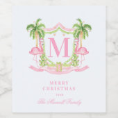 Preppy Flamingo Christmas Crest  Wijn Etiket (Enkel label)