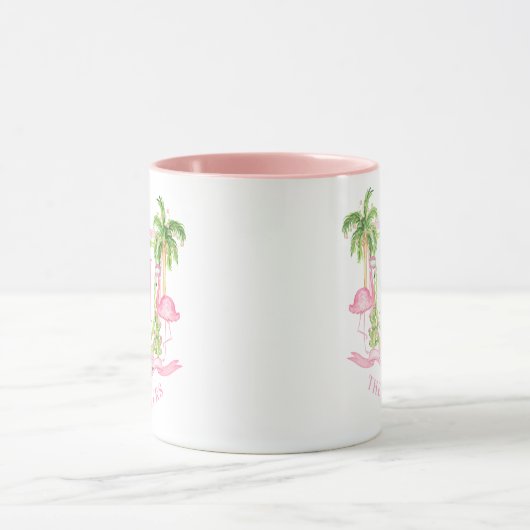 Preppy Flamingo Christmas Monogram Crest Mok (Midden)