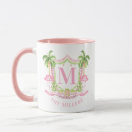 Preppy Flamingo Christmas Monogram Crest Mok