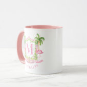 Preppy Flamingo Christmas Monogram Crest Mok (Voorkant links)