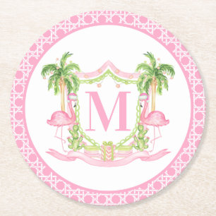 Preppy Flamingo Kerst Crest Ronde Kartonnen Onderzetter