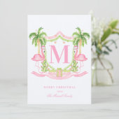Preppy Flamingo Kerstkam Foto Feestdagenkaart (Staand voorkant)