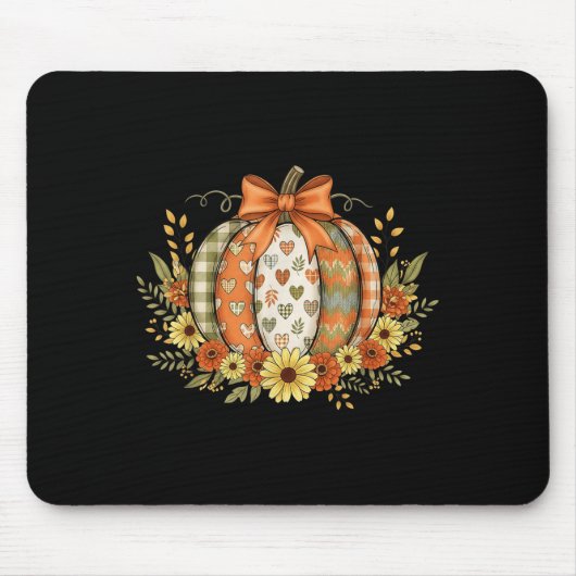 Preppy Floral Fall Pumpkin Lace Coquette Bow Hallo Muismat (Voorkant)