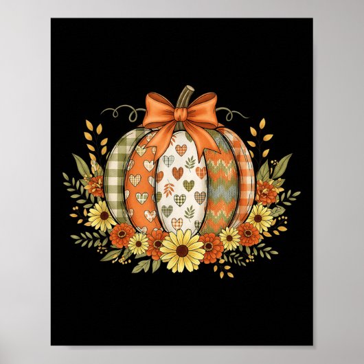 Preppy Floral Fall Pumpkin Lace Coquette Bow Hallo Poster (Voorkant)