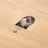 Preppy Floral Gold QR CODE Trouwen Sla de datum op Acryl Uitnodigingen (Laagn)