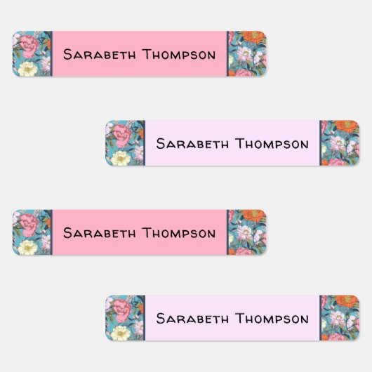 Preppy Floral Monogram Naam Labels (Groep)